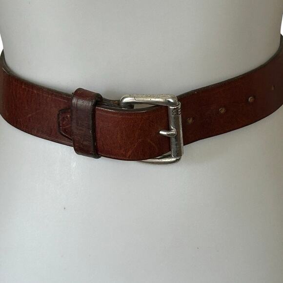 Vintage 70s Dark Brown Leather Belt Silver Tone Buckle main image 4